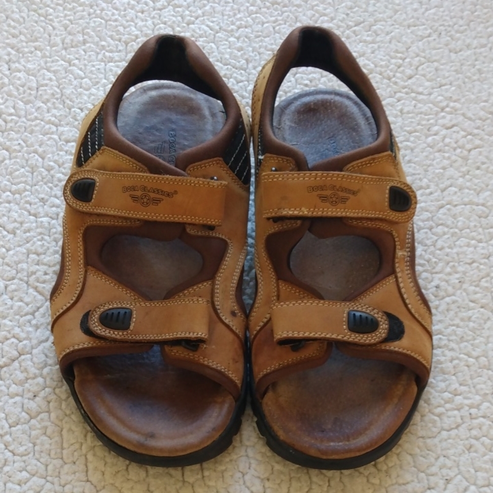 Boca Classics Men’s Tan/Brown Nubuck Leather Strap Sandals  10.5 M
